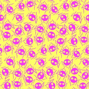 Seamless pattern of cute little spiders with eyes. Halloween vector backgroun Stock Illustration