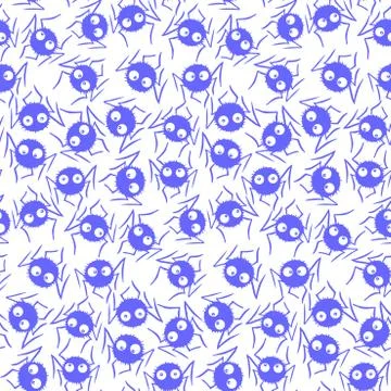 Seamless pattern of cute little spiders with eyes. Halloween vector backgroun Stock Illustration