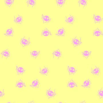 Seamless pattern of cute little spiders with eyes. Halloween vector backgroun Stock Illustration