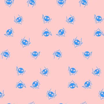 Seamless pattern of cute little spiders with eyes. Halloween vector backgroun Illustrazione stock