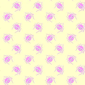 Seamless pattern of cute little spiders with eyes. Halloween vector backgroun Stock Illustration
