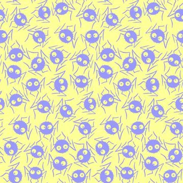 Seamless pattern of cute little spiders with eyes. Halloween vector backgroun Stock Illustration