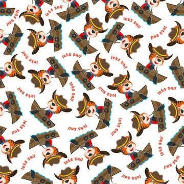 Seamless pattern with cute little tiger the sailor, Stock Illustration