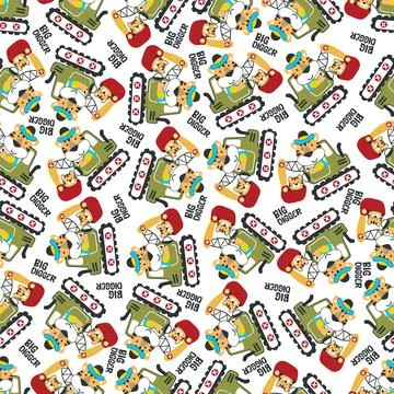 Seamless pattern of Cute little tiger on excavator. Can be used for t-shirt.. Illustrazione stock