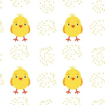 Seamless pattern with cute little yellow chicks. Repetable print of baby chic Stock Illustration