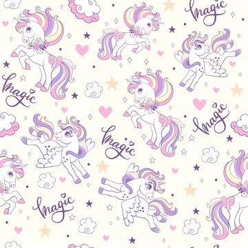 Seamless pattern with cute lovely unicorns vector illustration Stock Illustration