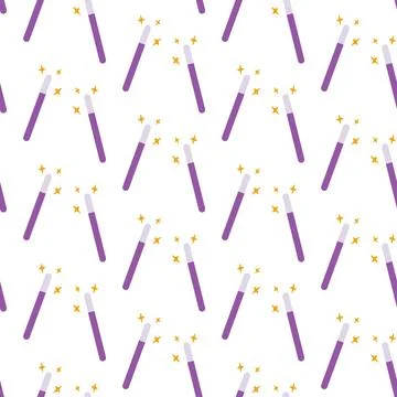 Seamless pattern with cute magic wand and decorative elements of stars. Endless Illustrazione stock