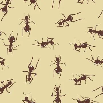 Seamless pattern with cute many brown ants on background Stock Illustration