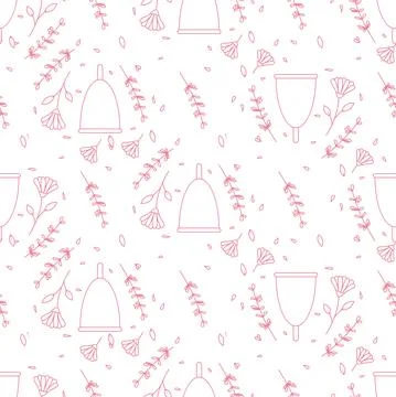 Seamless pattern with cute menstrual cups and flowers. Vector illustration イラスト素材