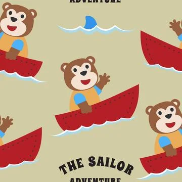 Seamless pattern with cute monkey sailor, Stock Illustration
