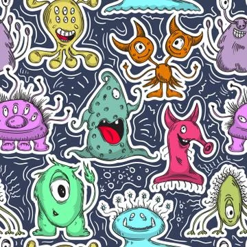 Seamless pattern with cute monsters. Cartoon characters Stockillustratie