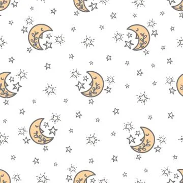 Seamless pattern with a cute moon and stars Illustrazione stock