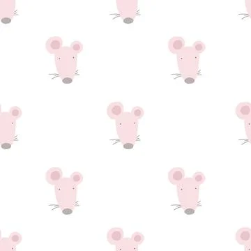 Seamless pattern with cute mouse. simple flat vector. Hand drawing for childr Illustrazione stock