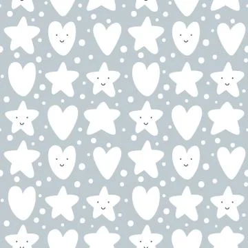 Seamless pattern of cute Nursery Vector Wall Art Set. Funny Smiling Stars 스톡 일러스트