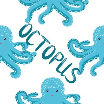 Seamless pattern with cute octopus, seaweed and pearl. Childish seamless patt イラスト素材