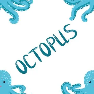Seamless pattern with cute octopus, seaweed and pearl. Trendy nursery backgro Illustrazione stock