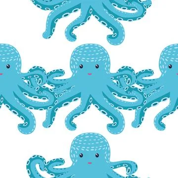 Seamless pattern with cute octopus, seaweed and pearl. Trendy nursery backgro Stockillustratie