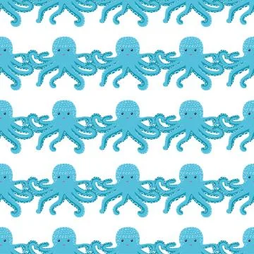 Seamless pattern with cute octopus, seaweed and pearl. Trendy nursery backgro Illustrazione stock