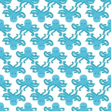 Seamless pattern with cute octopus, seaweed and pearl. Trendy nursery backgro Stock Illustration