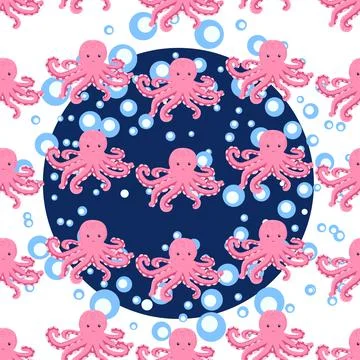 Seamless pattern with cute octopus, seaweed and pearl. Childish seamless patt イラスト素材