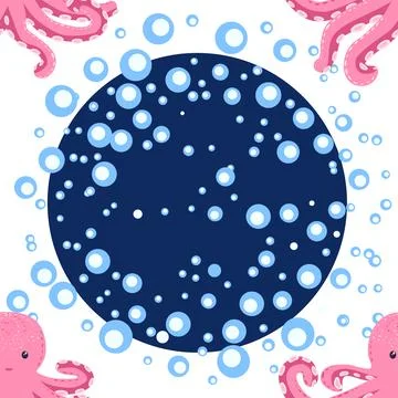 Seamless pattern with cute octopus, seaweed and pearl. Trendy nursery backgro イラスト素材