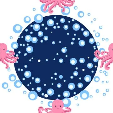Seamless pattern with cute octopus, seaweed and pearl. Trendy nursery backgro Stockillustratie