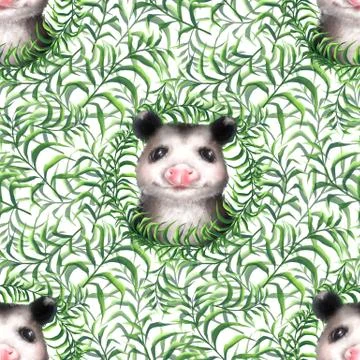 Seamless pattern cute opossums Stock Illustration