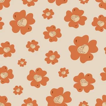 Seamless pattern with cute orange flowers flat style Stock Illustration