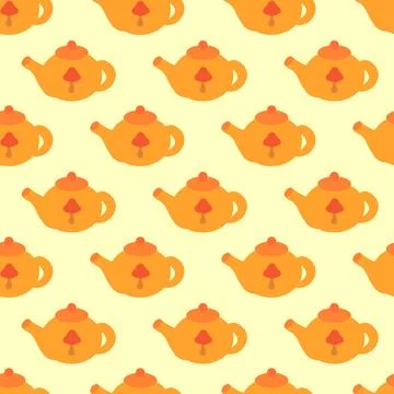Seamless Pattern with Cute Orange teapot. Cozy fall wallpaper. Stock Illustration