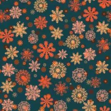 Seamless pattern with cute original red snowflakes elements. 스톡 일러스트