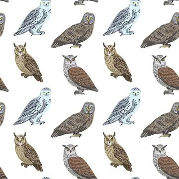 Seamless pattern with cute owls for design and textile. Stock-Illustration