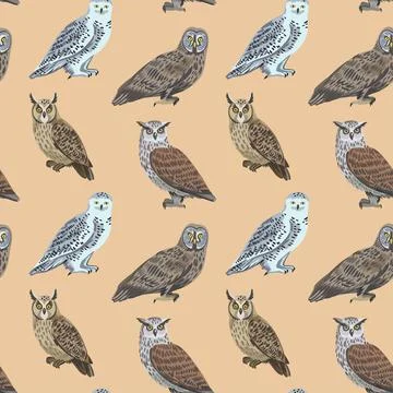 Seamless pattern with cute owls for design and textile. Illustrazione stock