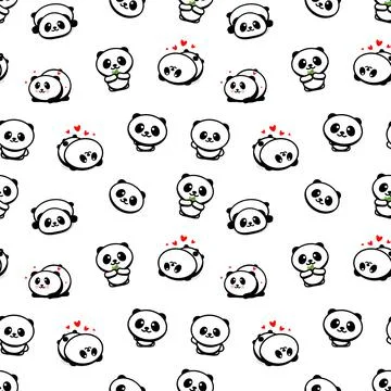 Seamless Pattern with Cute Panda Asian Bear Vector Illustrations, Collection of Illustrazione stock