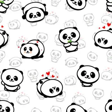 Seamless Pattern with Cute Panda Asian Bear Vector Illustrations, Collection of Illustrazione stock