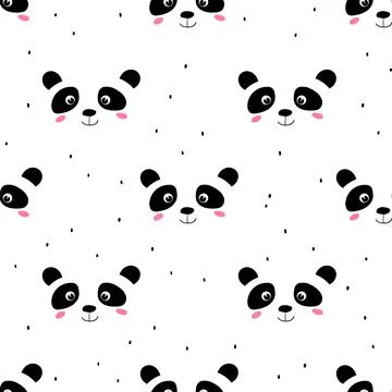 Seamless pattern with cute panda baby on white background. Funny asian animals Illustrazione stock