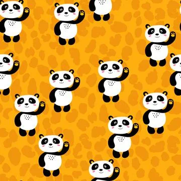 Seamless pattern with cute panda baby on color background. Funny asian animals Stock Illustration