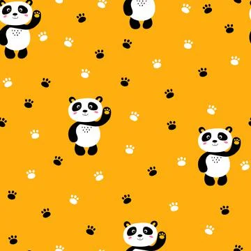 Seamless pattern with cute panda baby on color background. Funny asian animals Illustrazione stock