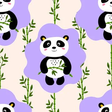 Seamless pattern with cute panda baby on color background. Funny asian animals Illustrazione stock