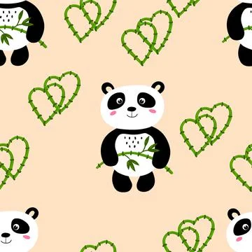 Seamless pattern with cute panda baby on color background. Funny asian animals Stock Illustration