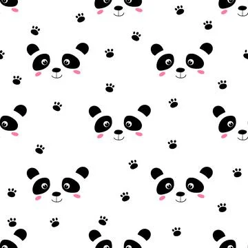 Seamless pattern with cute panda baby on white background. Funny asian animals Illustrazione stock