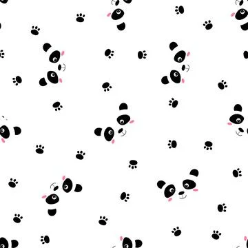 Seamless pattern with cute panda baby on white background. Funny asian animals Illustrazione stock