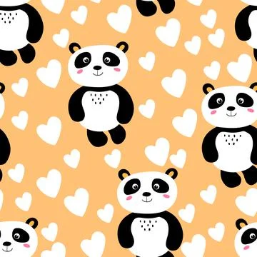 Seamless pattern with cute panda baby on color background. Funny asian animals Illustrazione stock