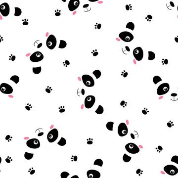 Seamless pattern with cute panda baby on white background. Funny asian animals Illustrazione stock