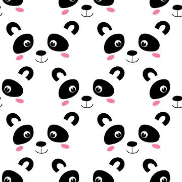 Seamless pattern with cute panda baby on white background. Funny asian animals Stock Illustration