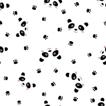 Seamless pattern with cute panda baby on white background. Funny asian animals Stock Illustration