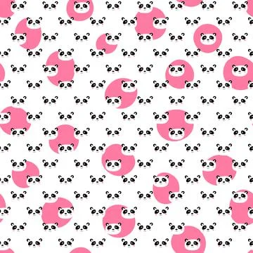 Seamless pattern with cute panda baby on white background. Funny asian animals Stock Illustration