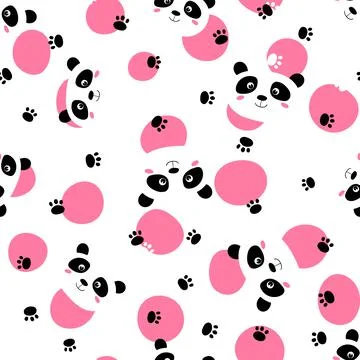 Seamless pattern with cute panda baby on white background. Funny asian animals Stock Illustration