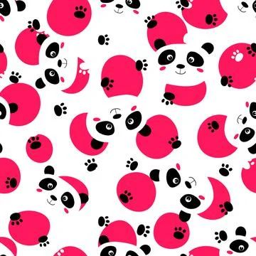 Seamless pattern with cute panda baby on white background. Funny asian animals Stock Illustration
