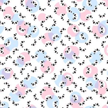 Seamless pattern with cute panda baby on white background. Funny asian animals Stock Illustration
