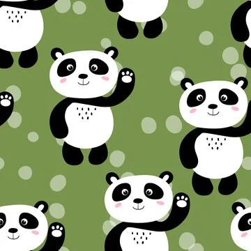 Seamless pattern with cute panda baby on color background. Funny asian animals Stock Illustration